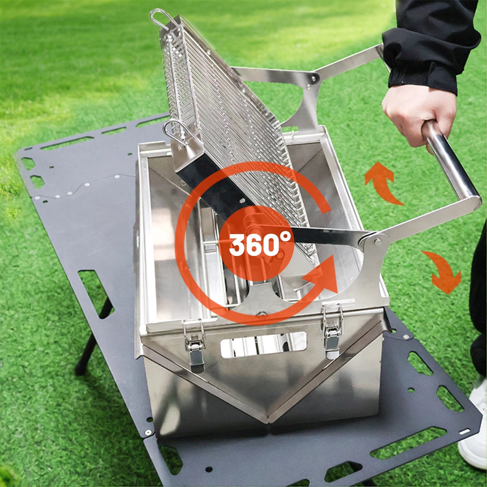 Portable BBQ Grill with 360° Rotating Top Grid for Camping - Image 4