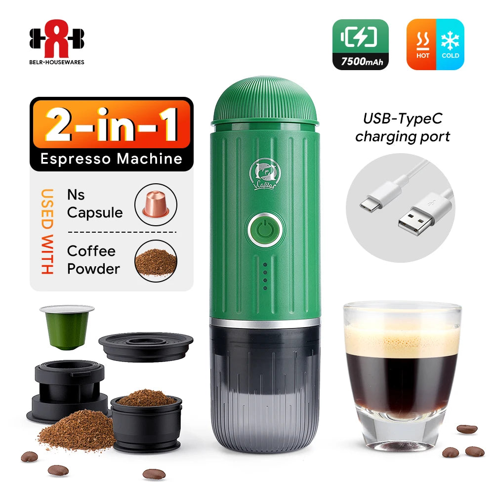 2 in 1 Capsule Powder Travel Coffee Maker – Portable Espresso Machine