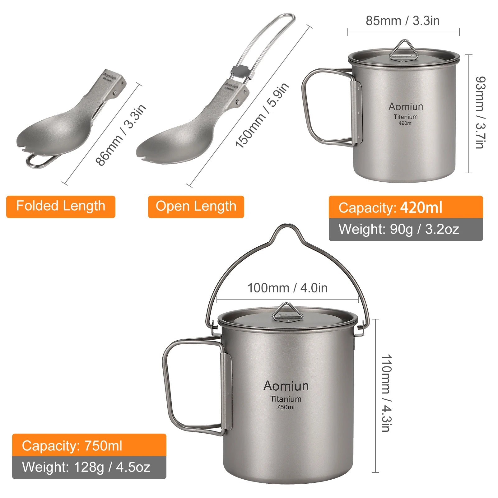 Lightweight Titanium Camping Cookware Set – Pot, Cup, and Spork - Image 5