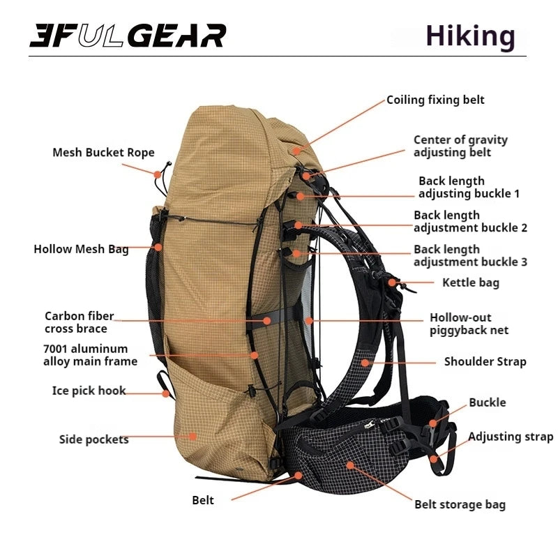 3F UL GEAR TianShan 35+10L Backpack – Ultralight & Durable Outdoor Companion - Image 6