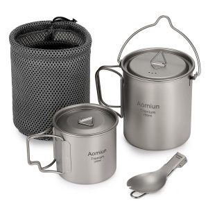 Lightweight Titanium Camping Cookware Set – Pot, Cup, and Spork