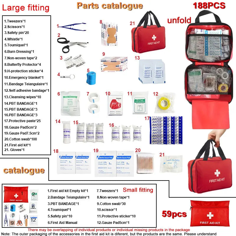 Comprehensive First Aid Kit – 188 Pieces for Every Situation