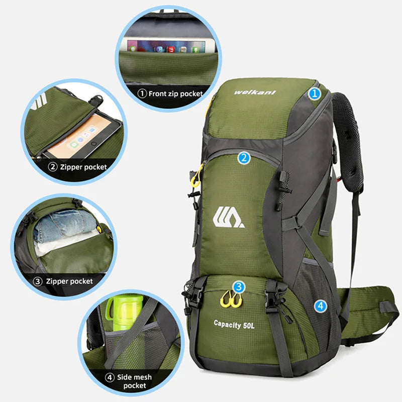 50L Travel Backpack for Men – Waterproof Hiking & Camping Bag - Image 5