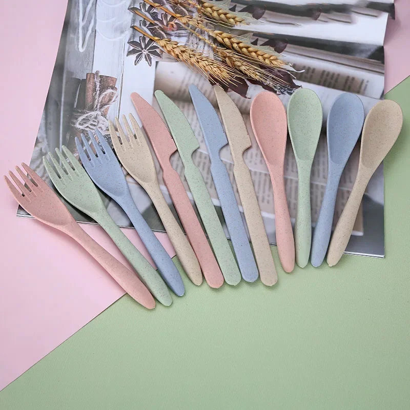 Colorful Wheat Straw Cutlery Set – Eco-Friendly Tableware for Every Occasion - Image 4