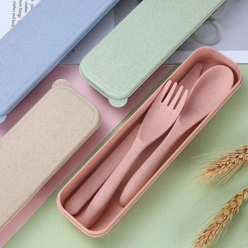 Colorful Wheat Straw Cutlery Set – Eco-Friendly Tableware for Every Occasion - Image 3